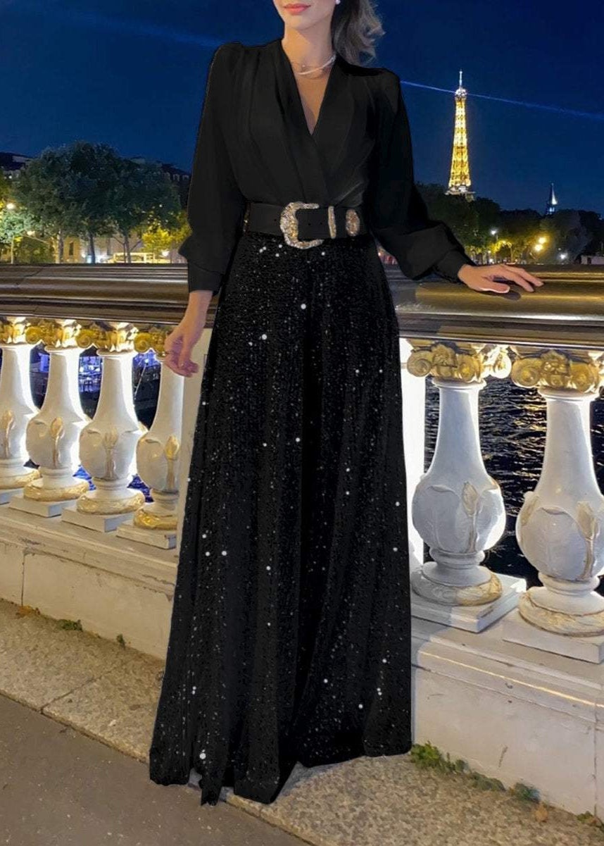 Robe Pailletée avec Décolleté en V pour Toutes les Occasions